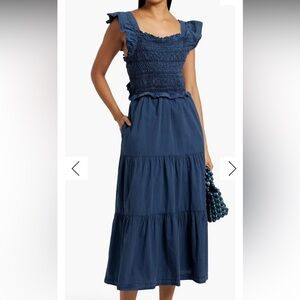 SEA tiered smocked cotton midi dress